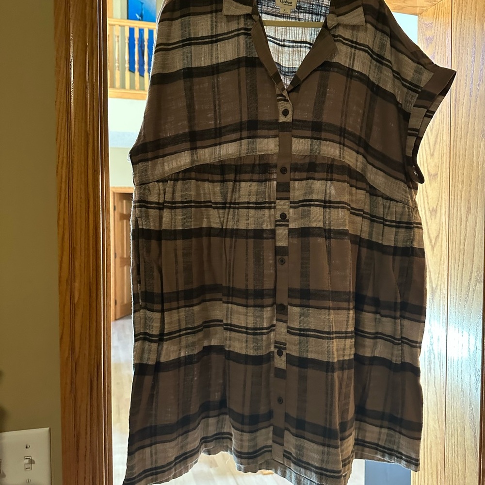 UpWest Brown and Black Plaid Button-Up Dress XL